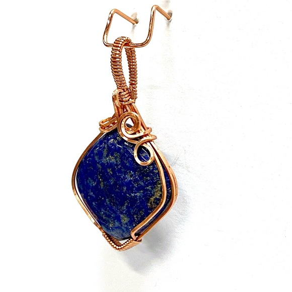 HANDCRAFTED Copper Hand Wrapped Lapis Lazuli Statement Pendant, Artisan Gift - Picture 5 of 10
